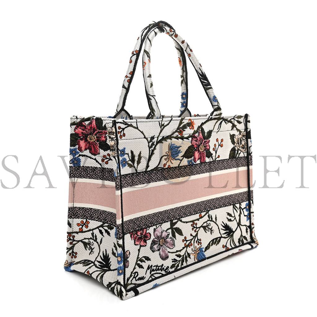 D*or canvas embroidered medium rosa mutabilis book tote multicolor (36*27*16.5cm)