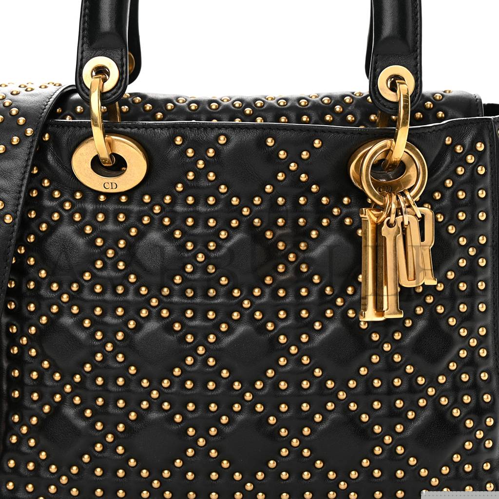 d*or calfskin cannage studded medium S*pple lady d*or black (23*18*12.1cm)