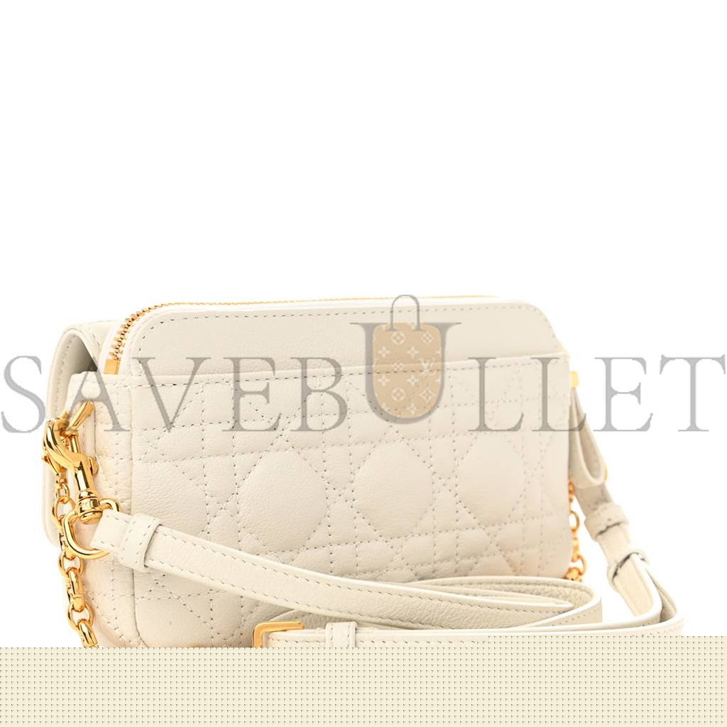 d*or S*pple calfskin cannage caro pouch with chain latte (18*10*6.4cm)