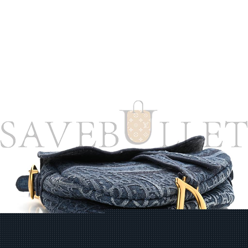 D*or oblique embroidered saddle bag denim blue (25*22*5.7cm)