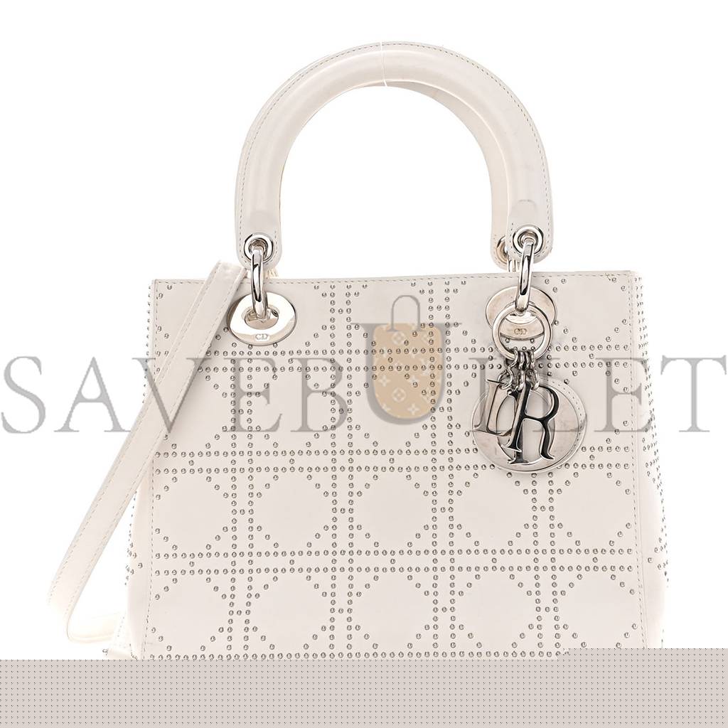 D*or lambskin studded cannage medium lady D*or white (24*20*11.4cm)