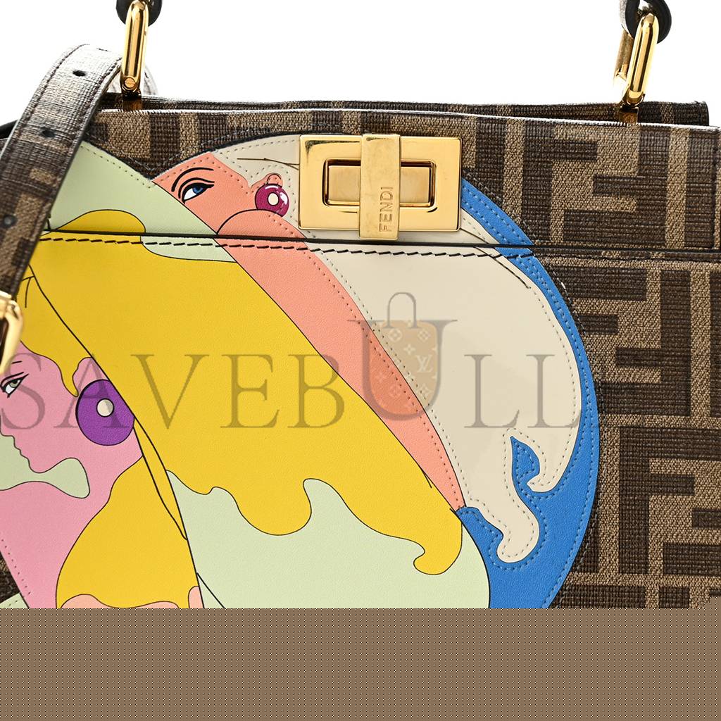F**di glazed fabric vitello ff 1974 hairdo girls inlay mini peekaboo iconic satchel mogano panna multicolor (23*18*13cm)