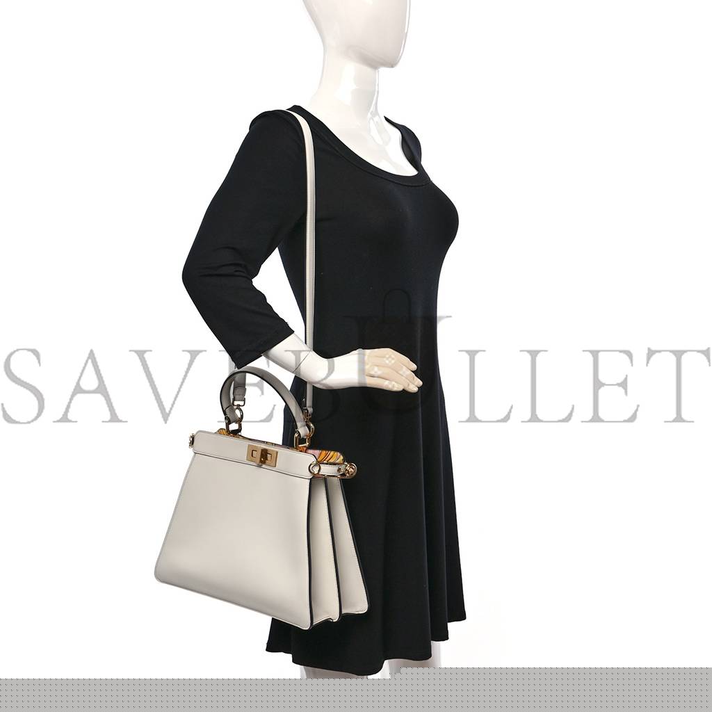 F**di x versace vitello seta nappa fendace ff baroque medium peekaboo i see u satchel white ice (27*20*10cm)