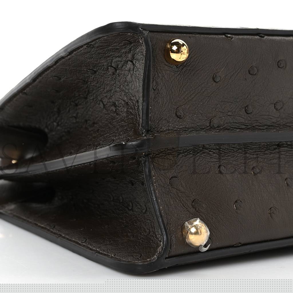 F**di ostrich shiny nappa small peekaboo i see u satchel dark brown (27*20*11cm)