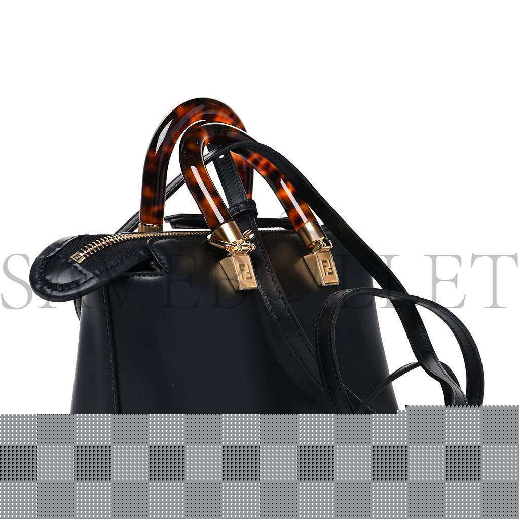 F**di vitello king plexiglass logo embossed mini by the way top handle boston bag black (18*10*9cm)