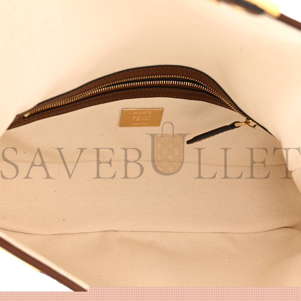 F**di x sara coleman canvas vitello king seta ff fish eye embroidered baguette grezzo multicolor ghianda (28*16*6cm)