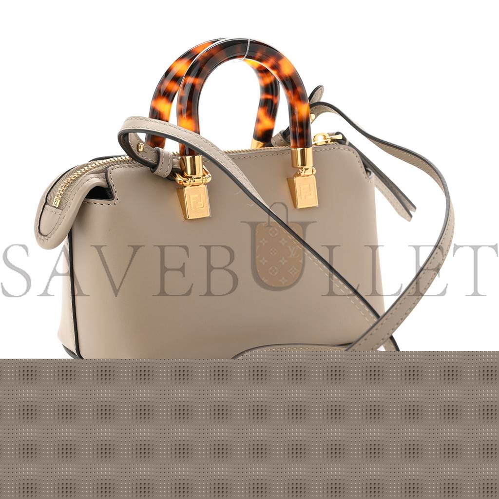 F**di vitello king plexiglass logo embossed mini by the way top handle boston bag tortora (18*11*8cm)